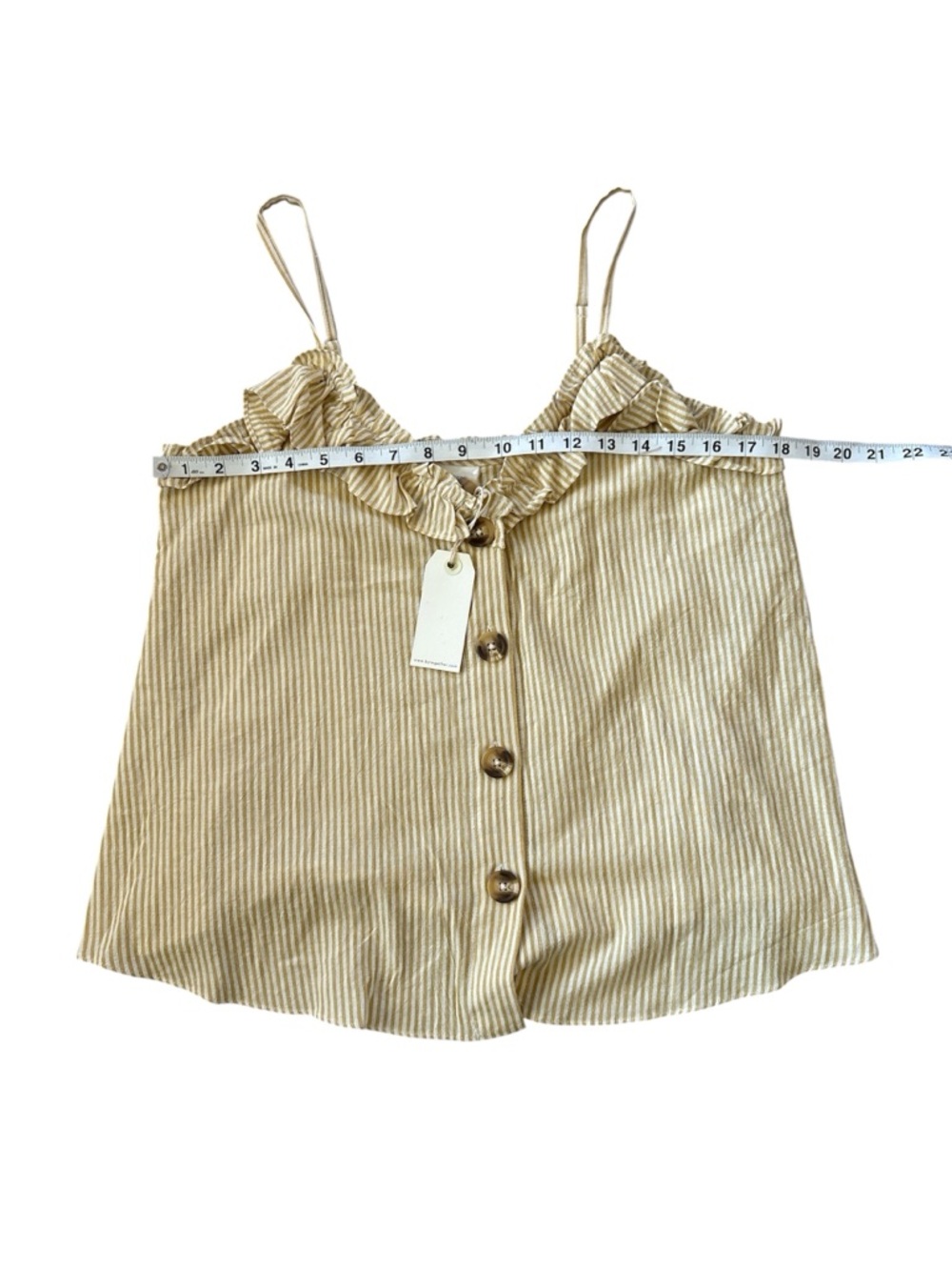 By Together Cream Striped Ruffle Button-Front Tank Medium - Picture 7 of 7